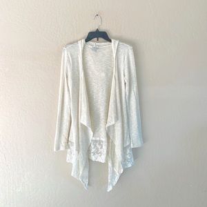 🌿Final Sale American Rag Ivory Pace Trim Hooded Knit Sweater Cardigan